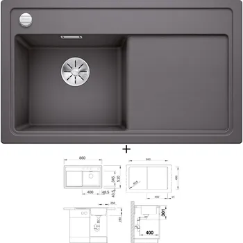 Granitový dřez Granitový dřez SET Blanco ZENAR 45 S šedá skála 523851 + Blanco MILI chrom 519413