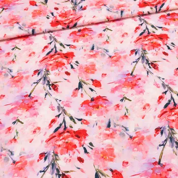 Šatovka viskózová B0148, malované (vodové) květy na meruňkové, š.140cm (látka v metráži)