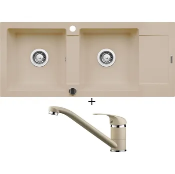 Granitový dřez Granitový dřez SET Pyramis MIDO (116x50) 2B 1D béžová + Pyramis ASALIA béžová