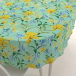 Teflonový oválný ubrus TF-082 Žluto-modré lilie na mintovém 100x160 cm