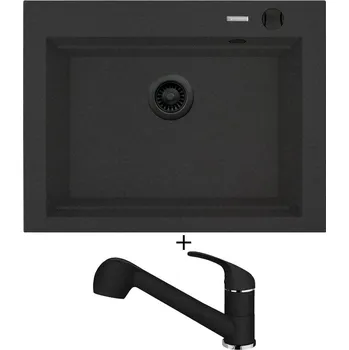 Granitový dřez Granitový dřez SET Pyramis SIROS (67x51,5) 1B černá edice + Pyramis FIDO černá matná