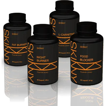 Spalovač tuku Skinny Výhodné balení FOOD BLOCKER, FAT BURNER, NIGHT BURNER, L-CARNITINE VYBER FAT BURNER: Fat burner KAPSLE, VYBER NIGHT BURNER: Night burner NÁPOJ - MALINA