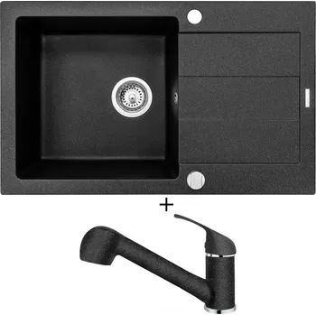 Granitový dřez Granitový dřez SET Pyramis SPARTA PLUS (78x48) 1B 1D černá + Pyramis FIDO černá