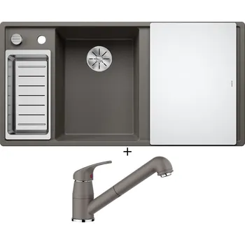 Granitový dřez Granitový dřez SET Blanco AXIA III 6 S šedá vulkán s excentrem + skleněná krájecí deska 527226 + Blanco DARAS-S šedá vulkán 526936