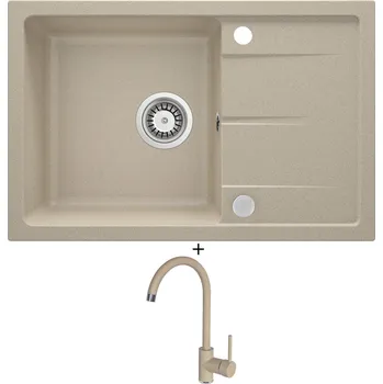 Granitový dřez SET Deante LEDA ZRD 7113 písková + Deante NEMEZJA BEN 762M písková