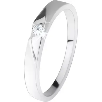 Prsten Lesklý prsten s čirým zirkonem, šikmé broušené pásy, ze stříbra 925 - Velikost: 56