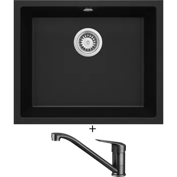 Granitový dřez Dřez pod desku SET Deante CORDA ZQA N10C U černá matná + Deante NEO BORO BMO N60M černá matná