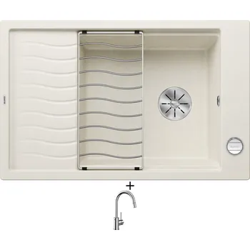 Granitový dřez Granitový dřez SET Blanco ELON XL 6 S bílá soft + excentrické ovládání + Blanco MIDA-S chrom 521454
