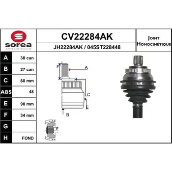 Autodíl Sada kloubů, hnací hřídel EAI CV22284AK