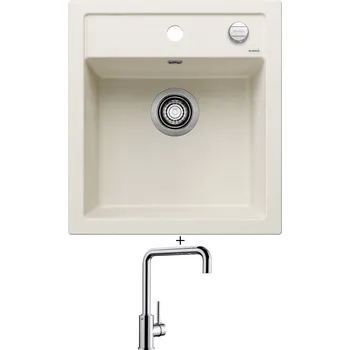 Kuchyňský dřez Granitový dřez SET Blanco DALAGO 45 bílá soft s excentrem 527059 + Blanco MILI chrom 519413