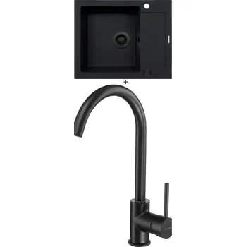 Granitový dřez Granitový dřez SET Pyramis MIDO (62x50) 1B 1D černá edice + Deante MILIN B62M černá matná