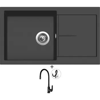 Granitový dřez Granitový dřez SET Sinks INFINITY 860 pureblack + Kuchinox ELZA BKE B61D černá matná