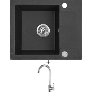 Granitový dřez Granitový dřez SET Laveo SHIRE černá + Laveo BONA BAB 268D nerez