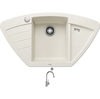 Granitový dřez Granitový dřez SET Blanco ZIA 9 E bílá soft + excentrické ovládání + Blanco MIDA-S chrom 521454