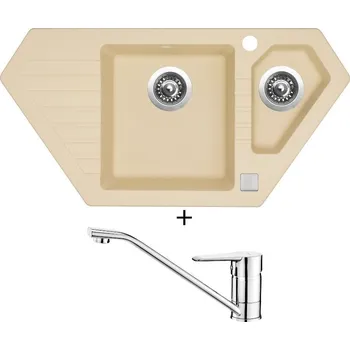 Granitový dřez Granitový dřez SET Sinks BRAVO 850.1 sahara + Deante CORIO BFC 060M chrom