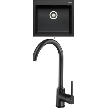 Granitový dřez Granitový dřez SET Pyramis ISTROS (57x50) 1B černá matná + Deante MILIN B62M černá matná