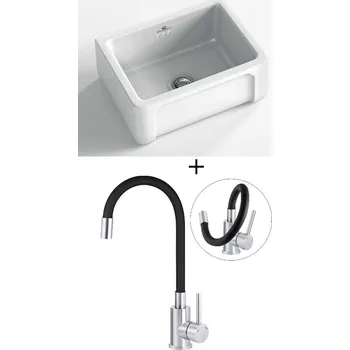 Keramický dřez Keramický dřez SET Chambord Henri 595 keramika bílá + Deante NEO LUNO BOC B720 nerez