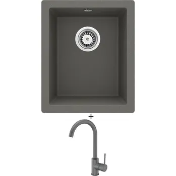 Granitový dřez Granitový dřez SET Deante CORDA ZQA T10B tmavě šedá + Deante NEMEZJA BEN T62M tmavě šedá
