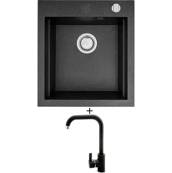 Granitový dřez Granitový dřez SET Pyramis SIROS (47x51,5) 1B černá + Pyramis SILVIO černá