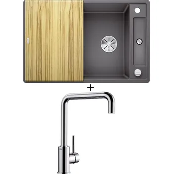 Granitový dřez Granitový dřez SET Blanco AXIA III 45 S šedá skála s excentrem + dřevěná krájecí deska 523174 + Blanco MILI chrom 519413