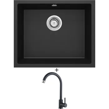 Granitový dřez Dřez pod desku SET Deante CORDA ZQA G10C U černá metalická + Aquastone AQ 4561 černá metalická