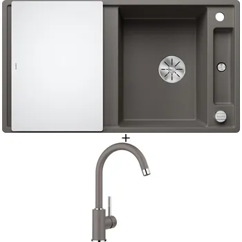 Granitový dřez Granitový dřez SET Blanco AXIA III 5 S šedá vulkán s excentrem + skleněná krájecí deska 527222 + Blanco MIDA šedá vulkán 526965
