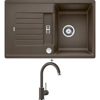 Kuchyňský dřez Granitový dřez SET Blanco ZIA 45 S kávová + excentrické ovládání + Blanco MIDA kávová 519423