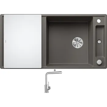 Granitový dřez Granitový dřez SET Blanco AXIA III XL 6 S šedá vulkán + skleněná krájecí deska 527234 + Blanco MILA chrom 519414
