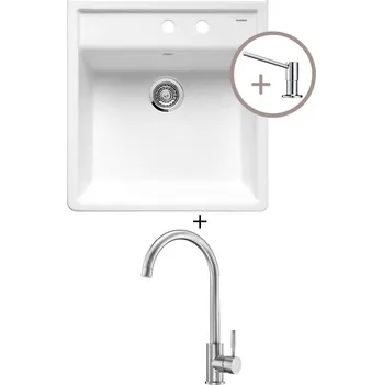 Dávkovač mýdla Keramický dřez SET Blanco PANOR 60 zářivě bílá lesklá 514501 + dávkovač TORRE chrom + Deante LIMA BBM F62M nerez