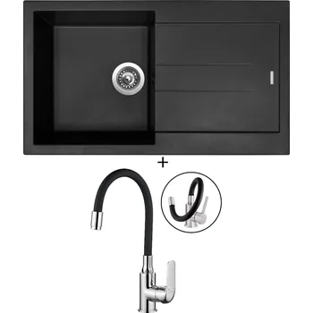 Granitový dřez Granitový dřez SET Sinks AMANDA 860 pureblack + Kuchinox ELZA BKE 761D chrom/černá