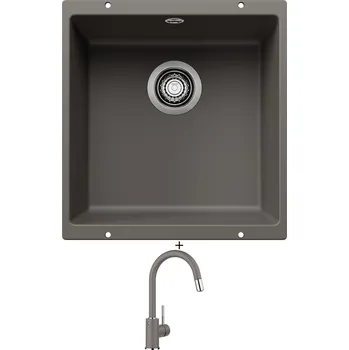 Granitový dřez Dřez pod desku SET Blanco ROTAN 400 U šedá vulkán 527328 + Blanco MIDA-S šedá vulkán 526967