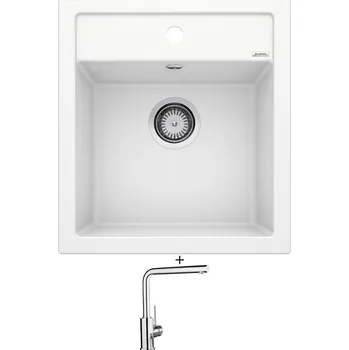 Kuchyňský dřez Granitový dřez SET Blanco DALAGO 45 bílá + Blanco MILA chrom 519414