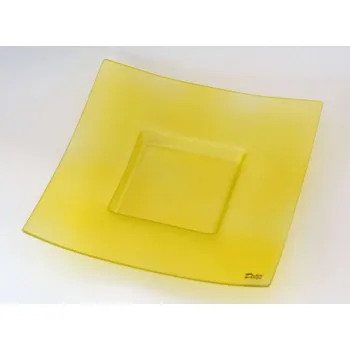 Svícen Skleněný svícen na svíčky i dekorace - Mísa čtverec 24 cm ŽLUTÝ