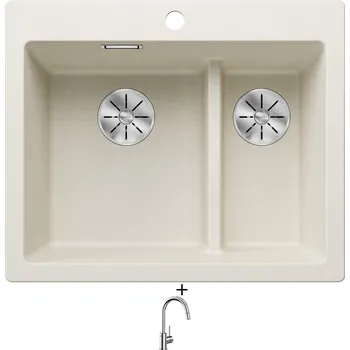 Granitový dřez Granitový dřez SET Blanco PLEON 6 SPLIT bílá soft 527139 + Blanco MIDA-S chrom 521454