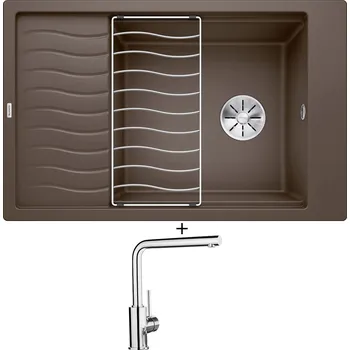 Granitový dřez SET Blanco ELON XL 6 S kávová 524853 + odkapová mřížka + Blanco MILA chrom 519414