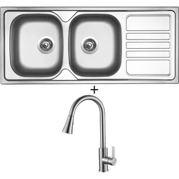 Nerezový dřez Nerezový dřez SET Sinks OKIO 1160 DUO V nerez matný + Laveo BONA BAB 269U nerez