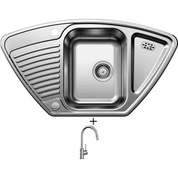 Nerezový dřez Nerezový dřez SET Blanco Blanco TIPO 9 E nerez přírodní lesk s excentrem 526338 + Blanco MIDA-S chrom 521454