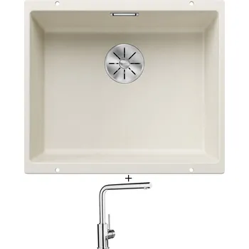 Granitový dřez Dřez pod desku SET Blanco SUBLINE 500 U bílá soft 527170 + Blanco MILA chrom 519414