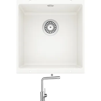 Granitový dřez Dřez pod desku SET Blanco ROTAN 400 U bílá 521334 + Blanco MILA chrom 519414