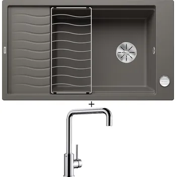 Granitový dřez Granitový dřez SET Blanco ELON XL 8 S šedá vulkán + excentrické ovládání + Blanco MILI chrom 519413