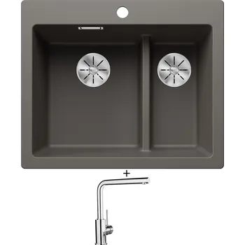 Granitový dřez Granitový dřez SET Blanco PLEON 6 SPLIT šedá vulkán 527322 + Blanco MILA chrom 519414