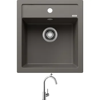 Kuchyňský dřez Granitový dřez SET Blanco DALAGO 45 šedá vulkán + Blanco MIDA chrom 517742