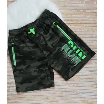 Chlapecké kraťasy CHLAPECKÉ MASKÁČOVÉ KRAŤASY KUGO, velikost 134 - 164 Barva: Tmavý maskáč se zeleným nápisem, Velikost: 146