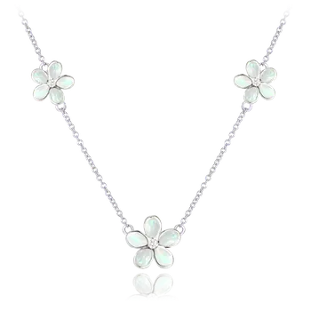 Náhrdelník MINET Stříbrný náhrdelník KYTIČKY s bílými opálky JMAD0043WN38