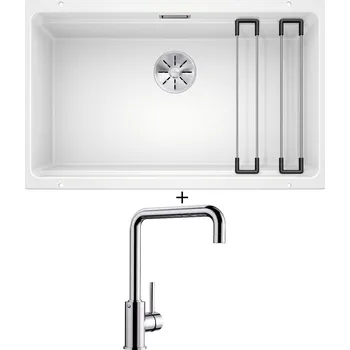 Granitový dřez Dřez pod desku SET Blanco ETAGON 700-U bílá 525171 + Blanco MILI chrom 519413