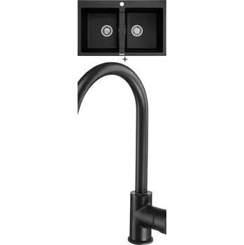 Granitový dřez Granitový dřez SET Pyramis SPARTA (78x50) 2B černá matná + Deante MILIN B62M černá matná