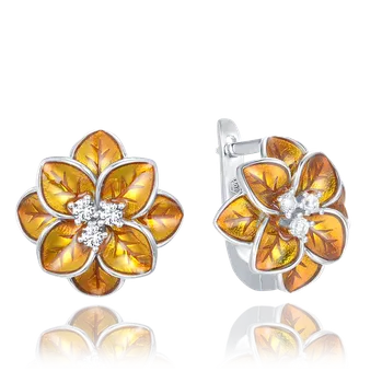 Náušnice MINET Stříbrné náušnice okrové kytičky s bílými zirkony JMAS5066YE00