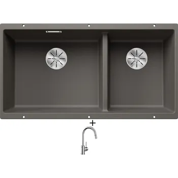 Granitový dřez Dřez pod desku SET Blanco SUBLINE 480/320-U šedá vulkán 527351 + Blanco MIDA-S chrom 521454