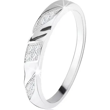 Prsten Prsten ze stříbra 925, šikmé gravírované pásy s čirými zirkony - Velikost: 58