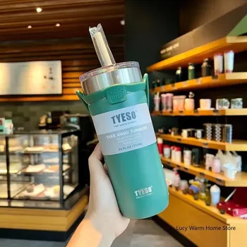 Termoska Cestovní nerezová termoska s brčkem - Zelená,550 ml